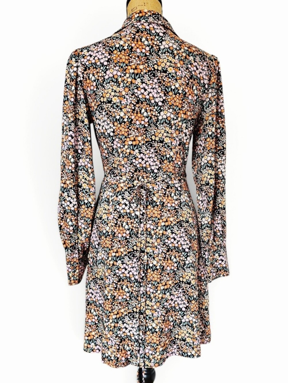 & Other Stories Retro Long Sleeve Tie Waist Floral Wrap Mini Dress, Size 4 - Picture 7 of 9